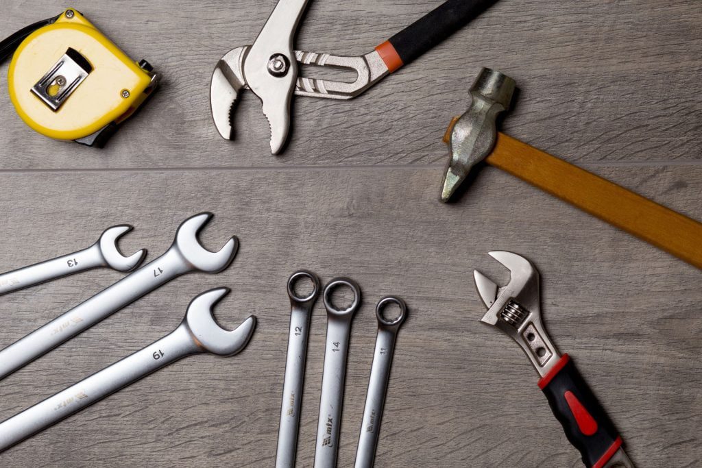 Tool products on a table