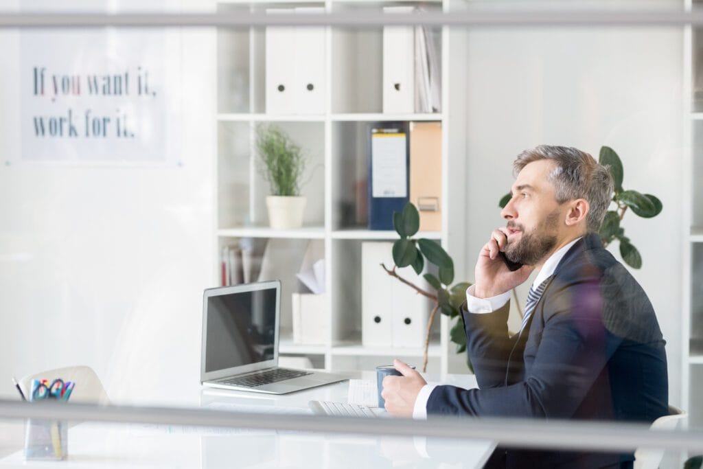 businessman call handling on telephone